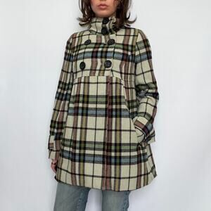 Jack BB Dakota Cream Tartan Plaid Trench Coat